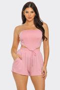 Boned Bodice Corset Style Tube Top And Shorts Set: Lt Pink / 2-2-2 (S-M-L)