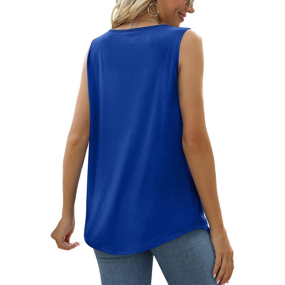 Pleated Square Neck Sleeveless Blouse