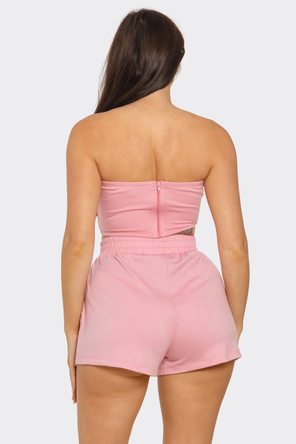Boned Bodice Corset Style Tube Top And Shorts Set: Blue / 2-2-2 (S-M-L)