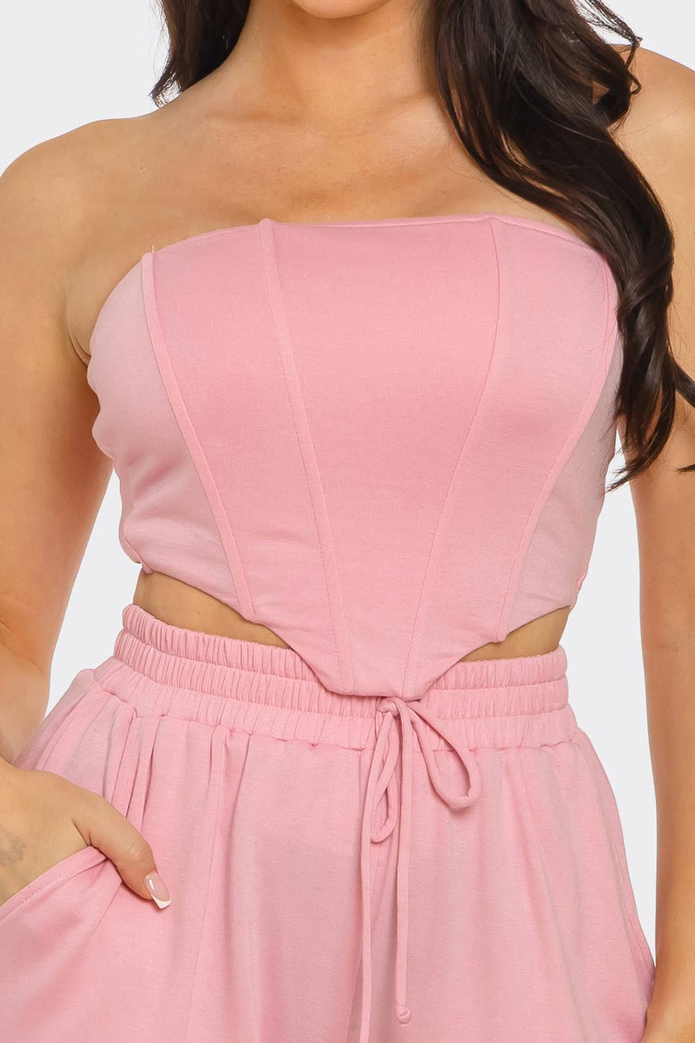 Boned Bodice Corset Style Tube Top And Shorts Set: Lt Pink / 2-2-2 (S-M-L)