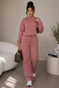 Dusty Rose Wide-Leg Sweatshirt & Sweatpants Lounge Set