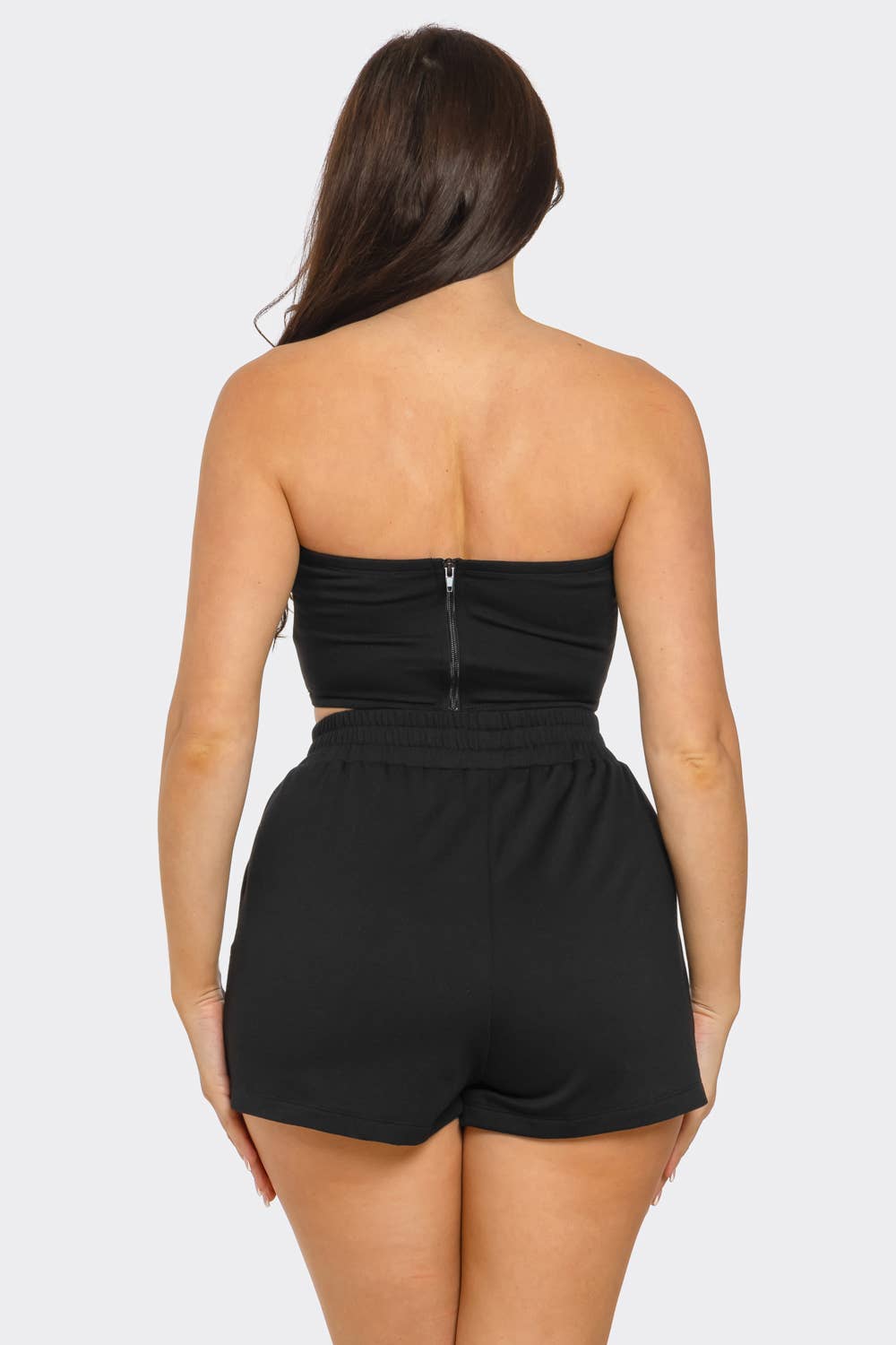 Boned Bodice Corset Style Tube Top And Shorts Set: Blue / 2-2-2 (S-M-L)