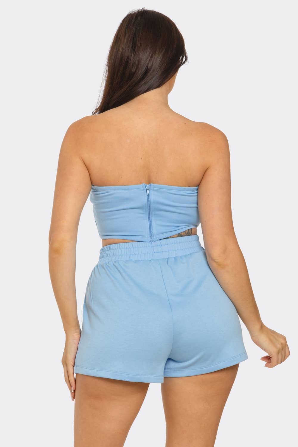 Boned Bodice Corset Style Tube Top And Shorts Set: Lt Pink / 2-2-2 (S-M-L)