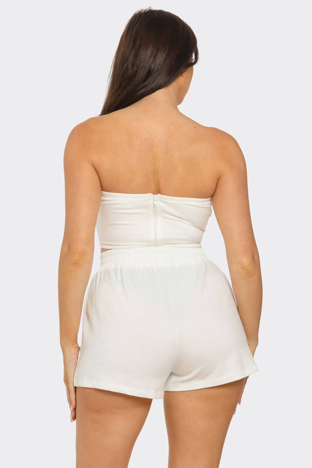 Boned Bodice Corset Style Tube Top And Shorts Set: Lt Pink / 2-2-2 (S-M-L)