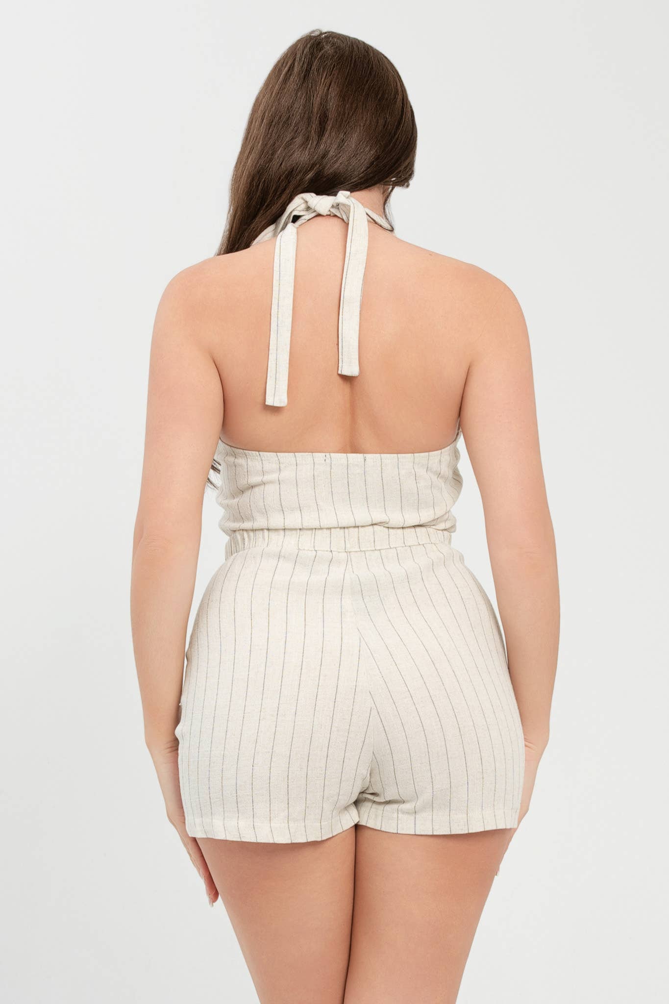 Oatmeal Halter Tie Striped Romper